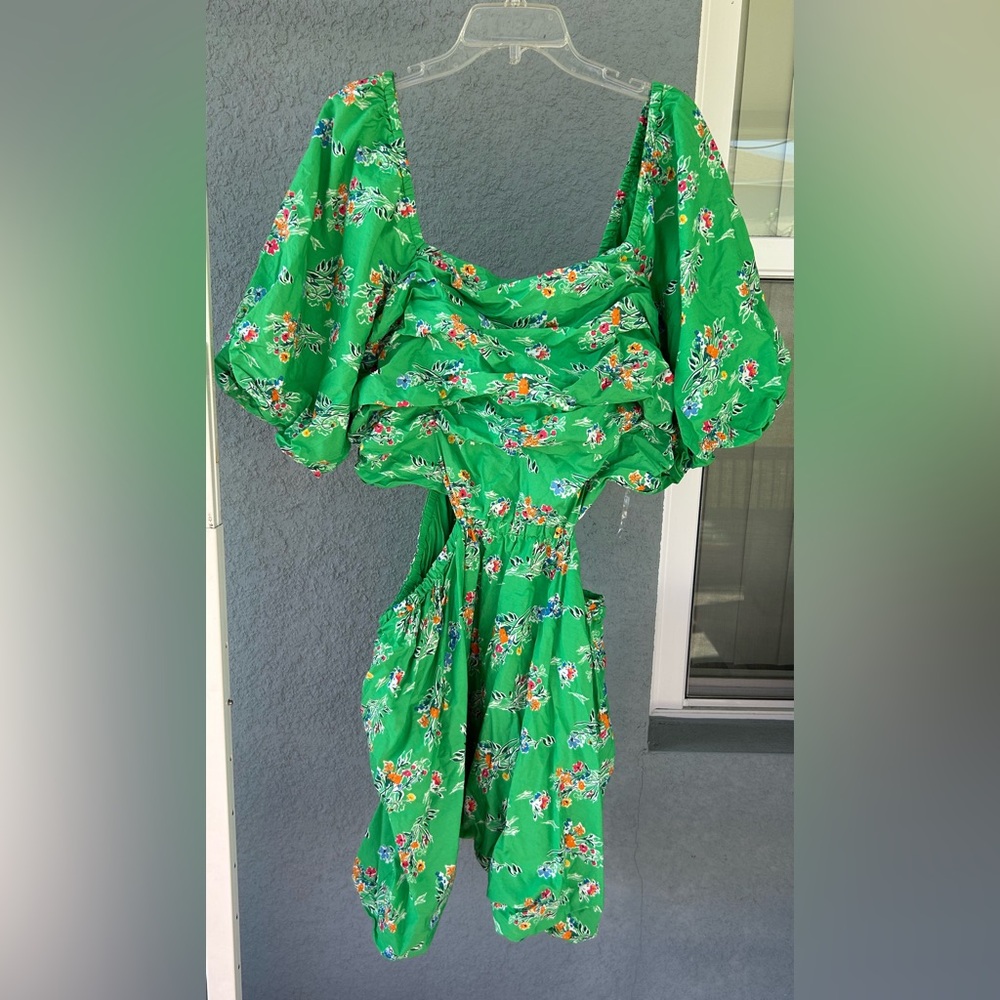 A New Day Floral Puff Sleeve Side Cut Outs Smocked Feminine Bubble Hem Dress 2X - Picture 2 of 6
